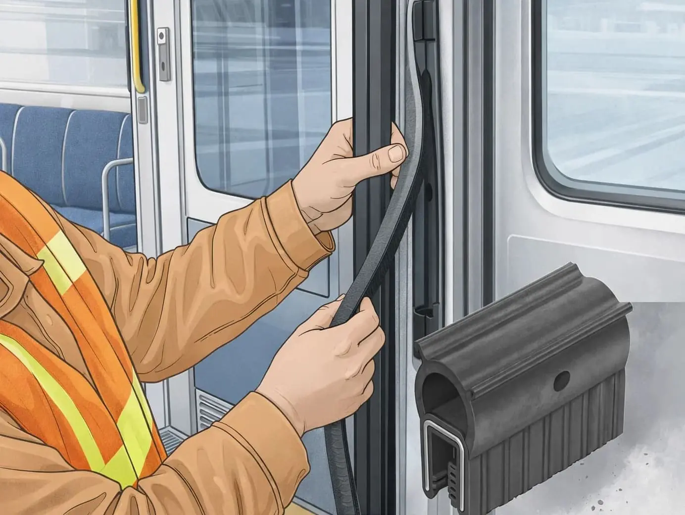 The application of sealing strips in traffic tracks